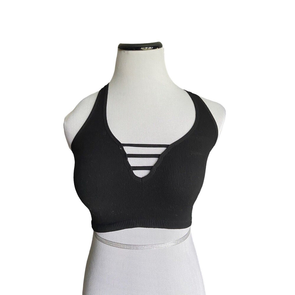 Intimately Free People Womens Strapped Brami Size XS/S Black Ribbed Crop Top Bra